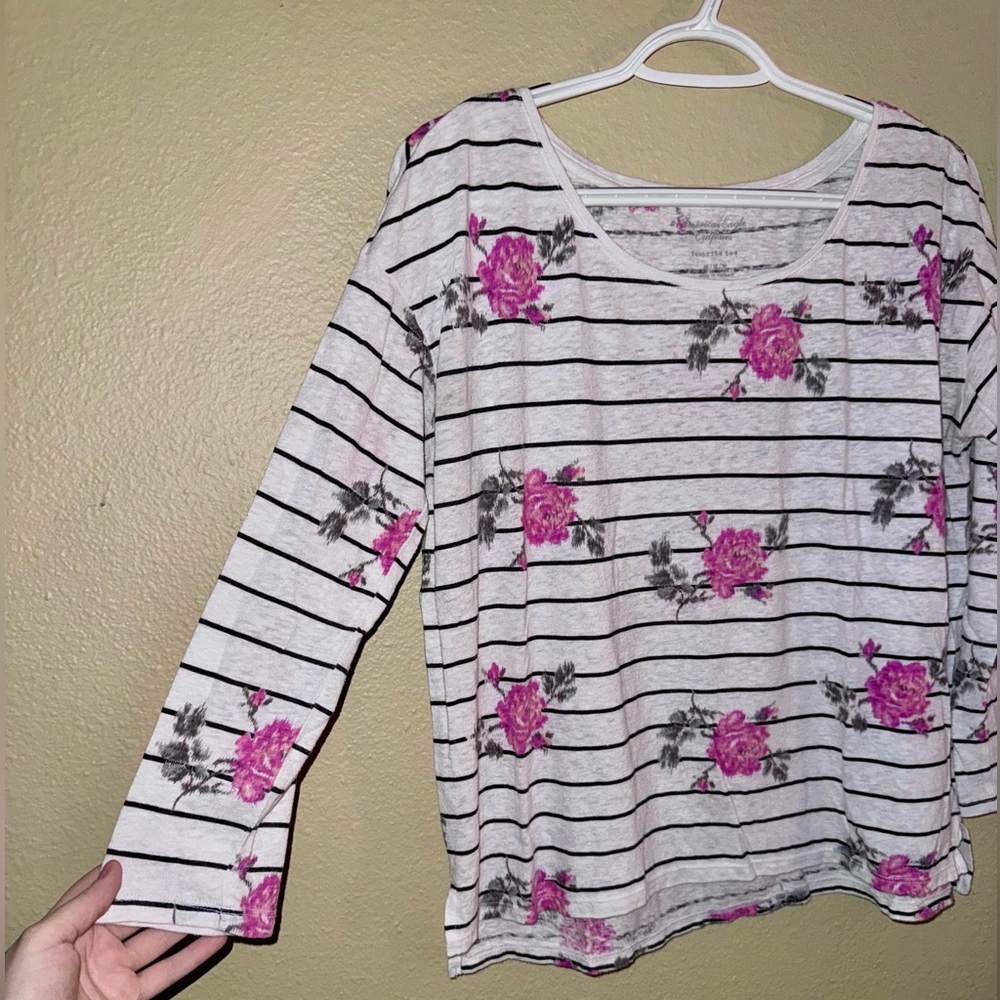 American Eagle Outfitters, medium, striped, floral, 3/4 sleeve top